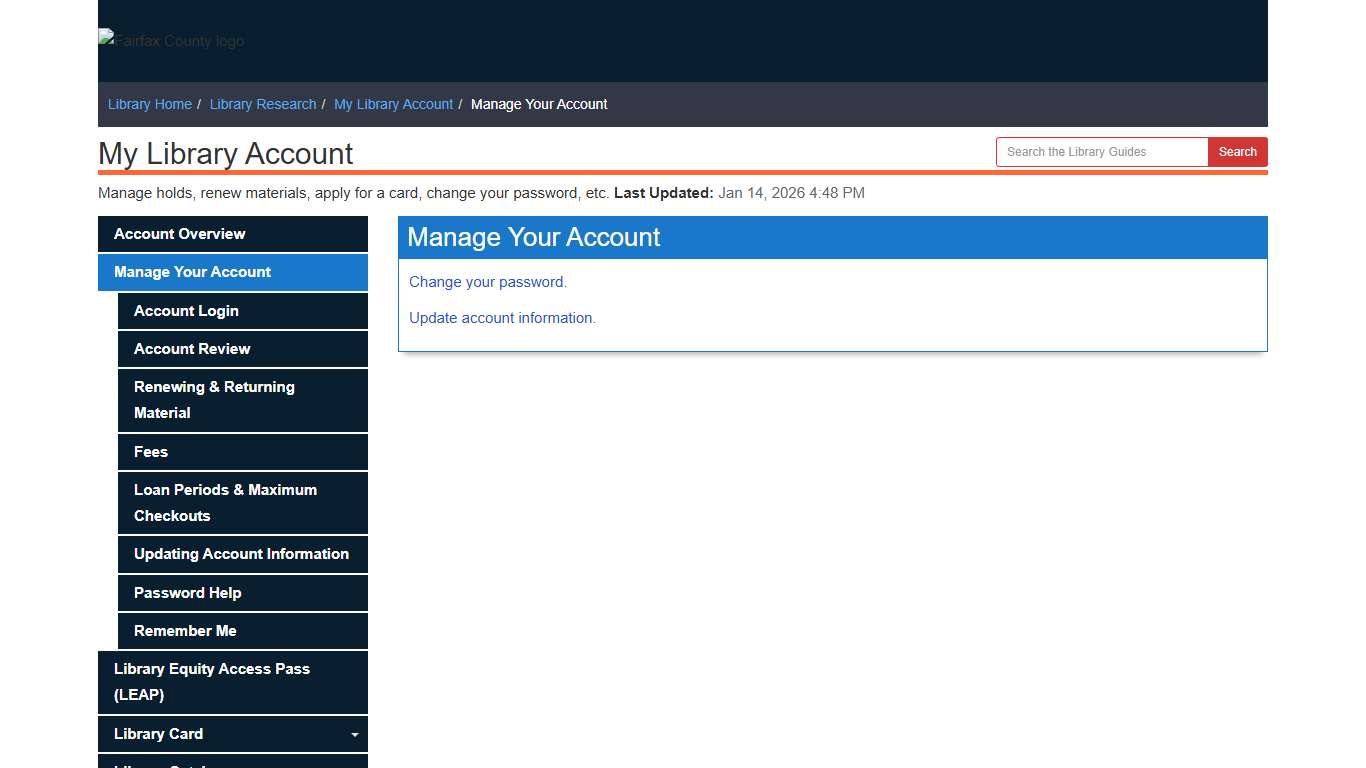 Manage Your Account - My Library Account - Library Research at Fairfax County Government