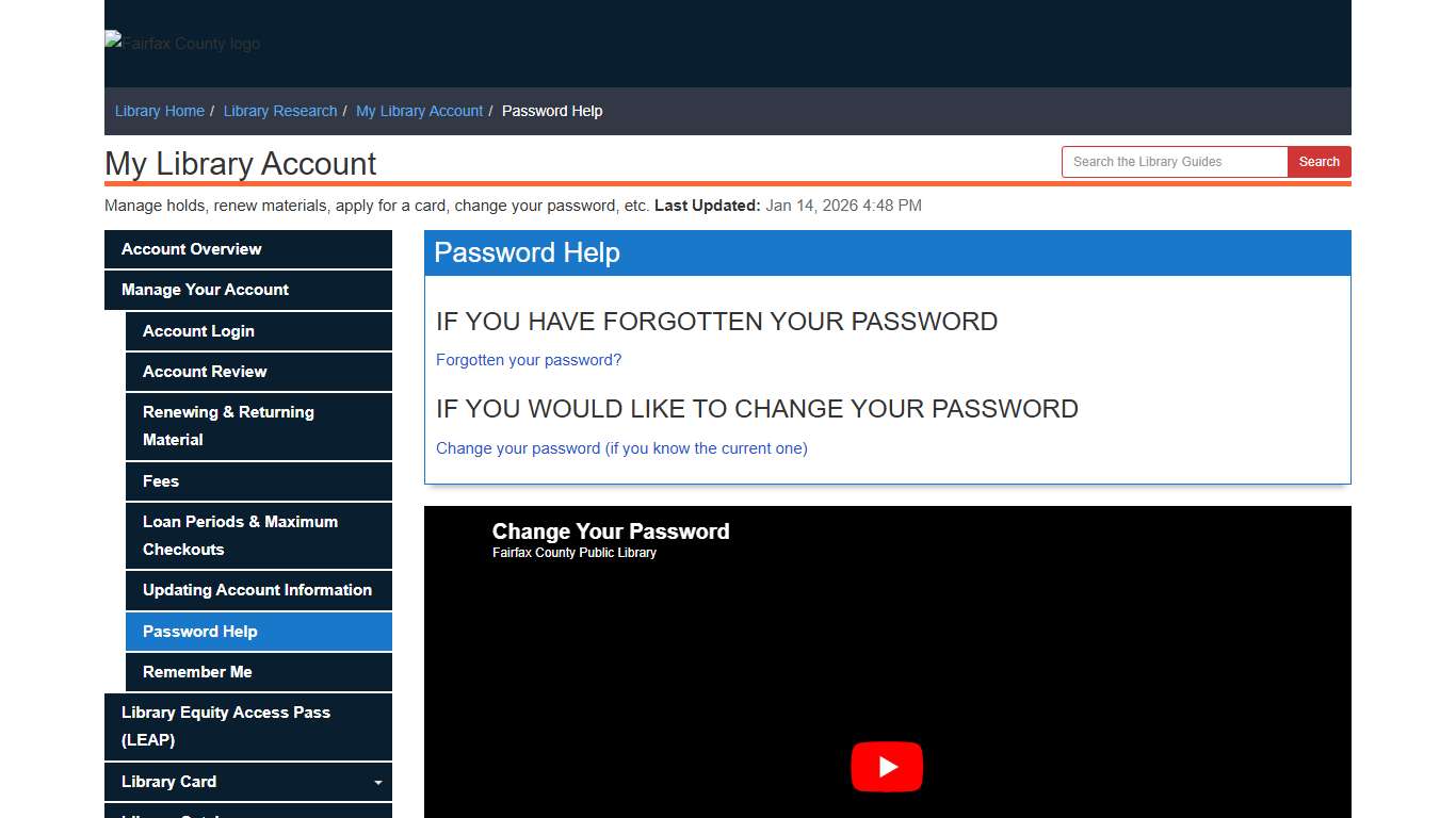 Password Help - My Library Account - Library Research at Fairfax County Government